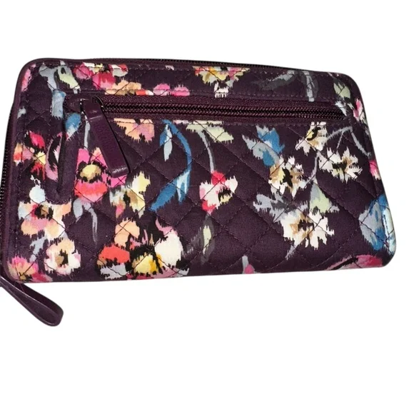 Vera Bradley Turnlock and Zip Wallet Indian Rose Purple With Flowers - Picture 5 of 5